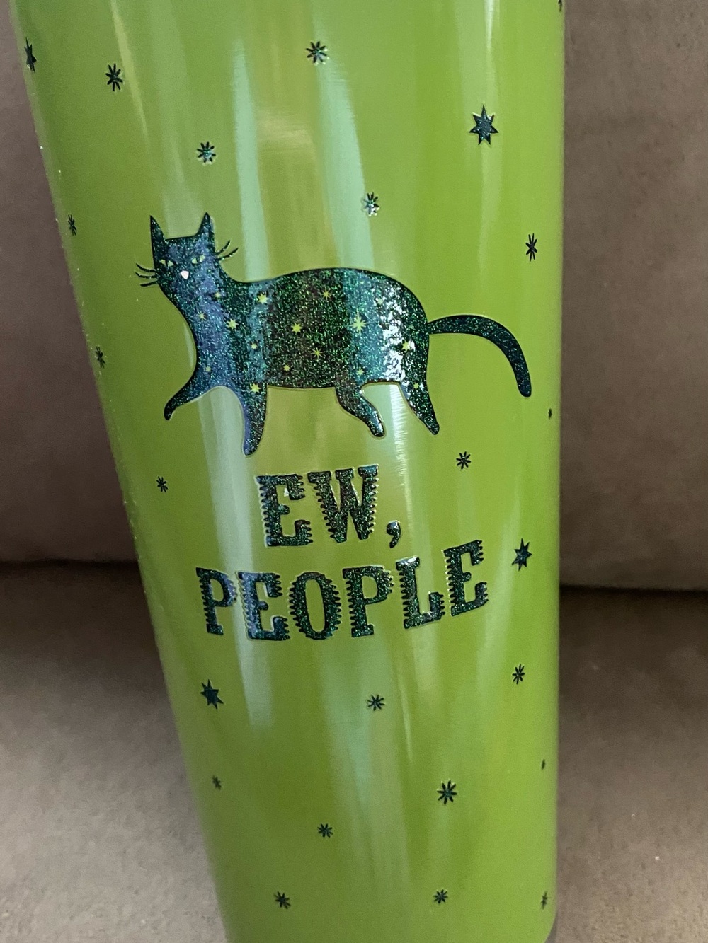 Cracker Barrel Lime Green Tumbler with Glittery Black Cat Graphic
